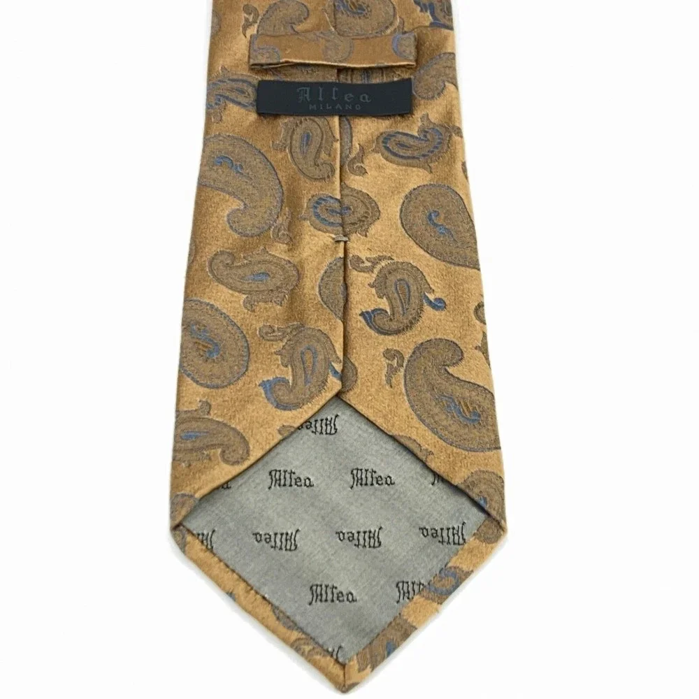 Altea Milano Light Copper Brown Blue Paisley 100% Silk Necktie Hand Made Italy